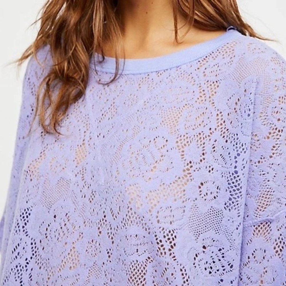 Free People Glacier Not Cold Sheer Lace top LG open knit‎ long sleeve oversized - Picture 2 of 12